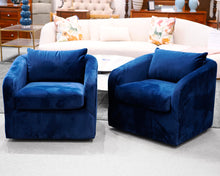 Pair of Joybird Blue Velvet Swivel Chairs