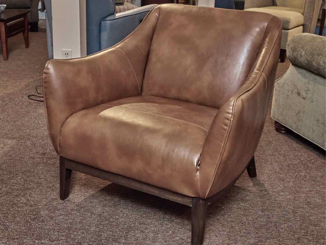 Pair Of 'Caramel' Bonded Leather Chairs With Espresso Finish Legs