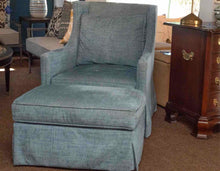 Pair Lee Industries Wing Back Swivel Skirted  Chairs & Ottoman