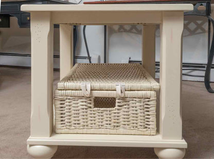 Pair of Cream Finish 1 Shelf Side Tables with Wicker Baskets