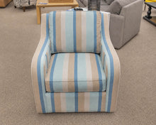 Pair of Jupiter Slope Arm Swivel Chairs in Gateway Mist Striped Sunbrella Fabric