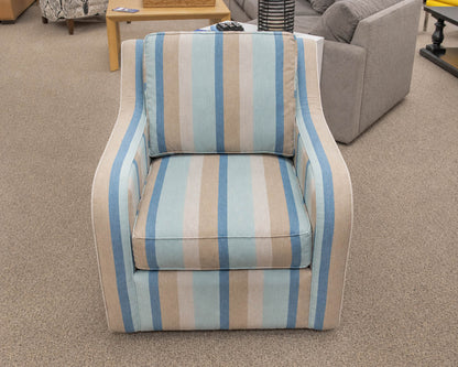 Pair of Jupiter Slope Arm Swivel Chairs in Gateway Mist Striped Sunbrella Fabric