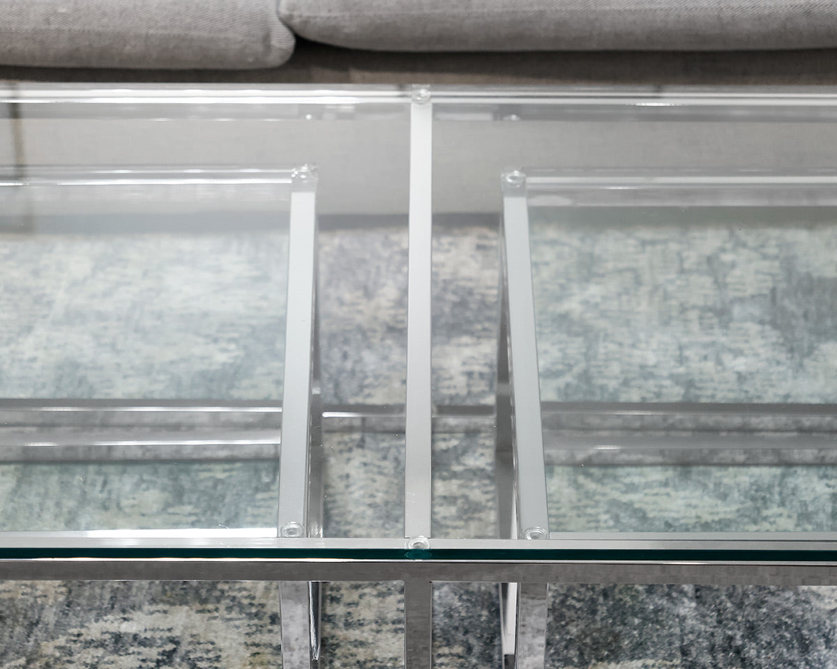 Horchow Nesting Glass and Chrome Cocktail Table