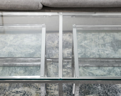 Horchow Nesting Glass and Chrome Cocktail Table