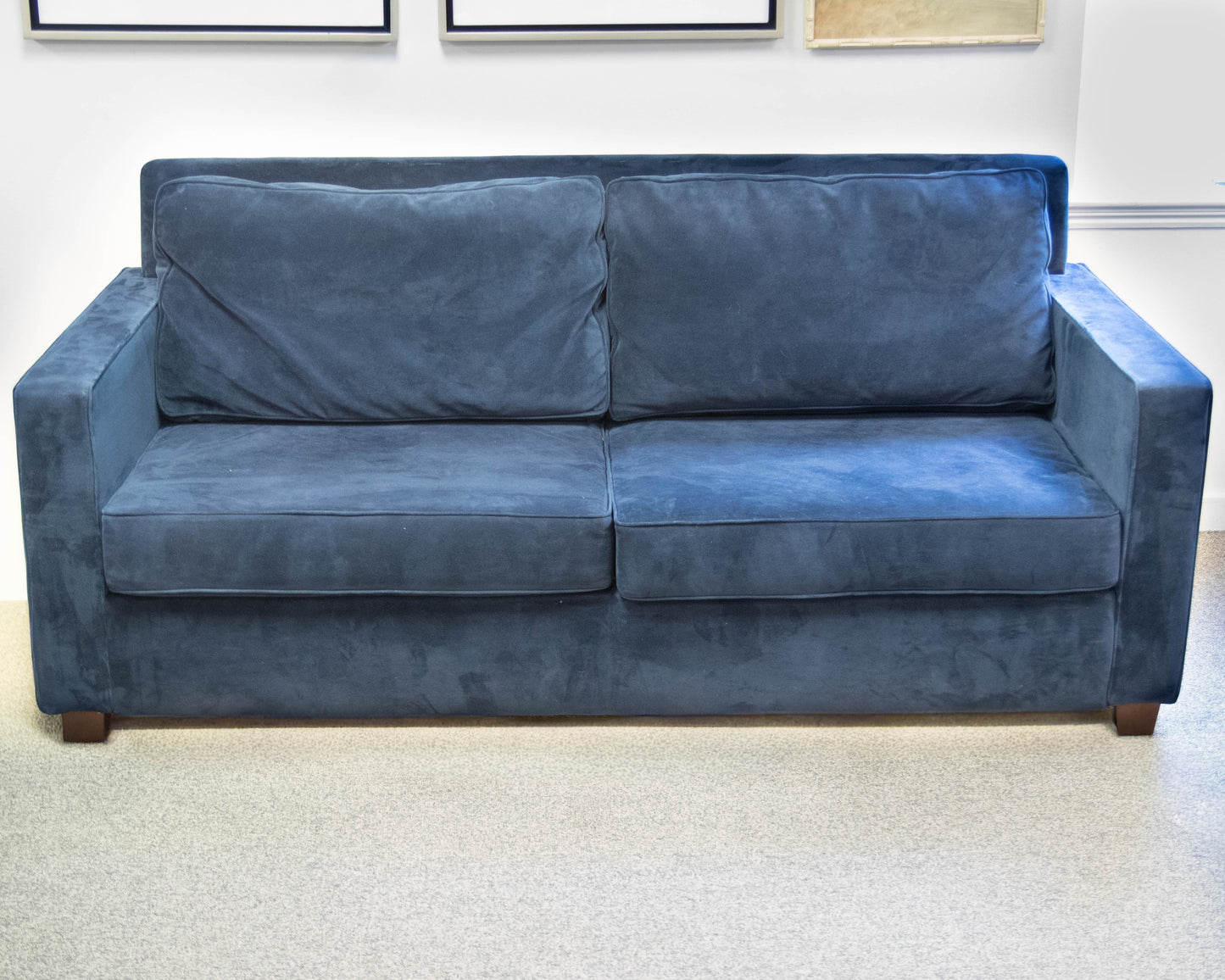 West Elm 76" Track Arm 2-Cushion Blue Velvet Sofa