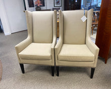 Pair of Lee Industries Host Dining Chairs in Wheat Woven with Bronze Nailheads
