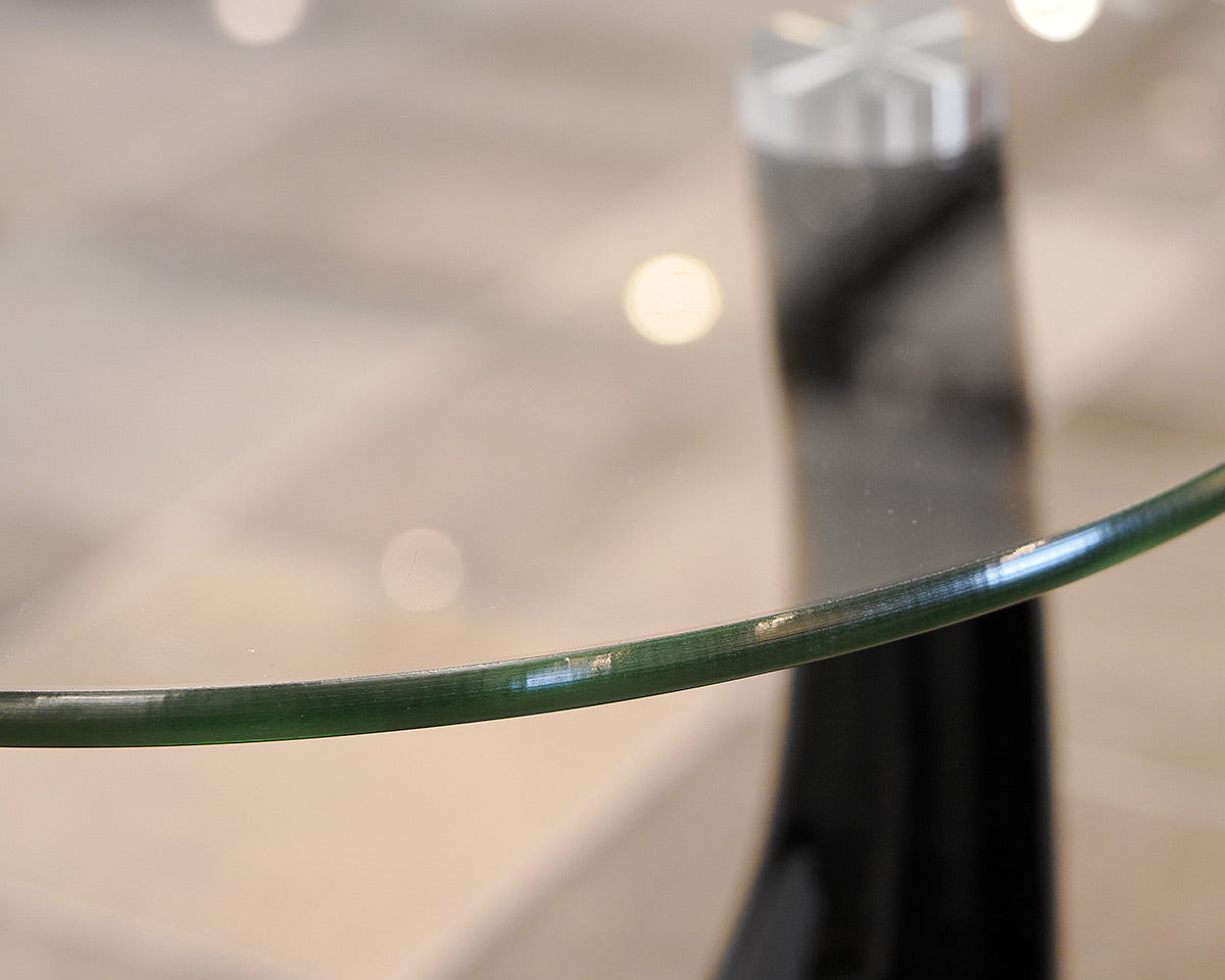 Glass Top Round Accent Table on Black Base