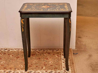 A. Garglulo & Iamuzzi  Green Finish Wood Marguetry Inlaid Music  Box Side Table