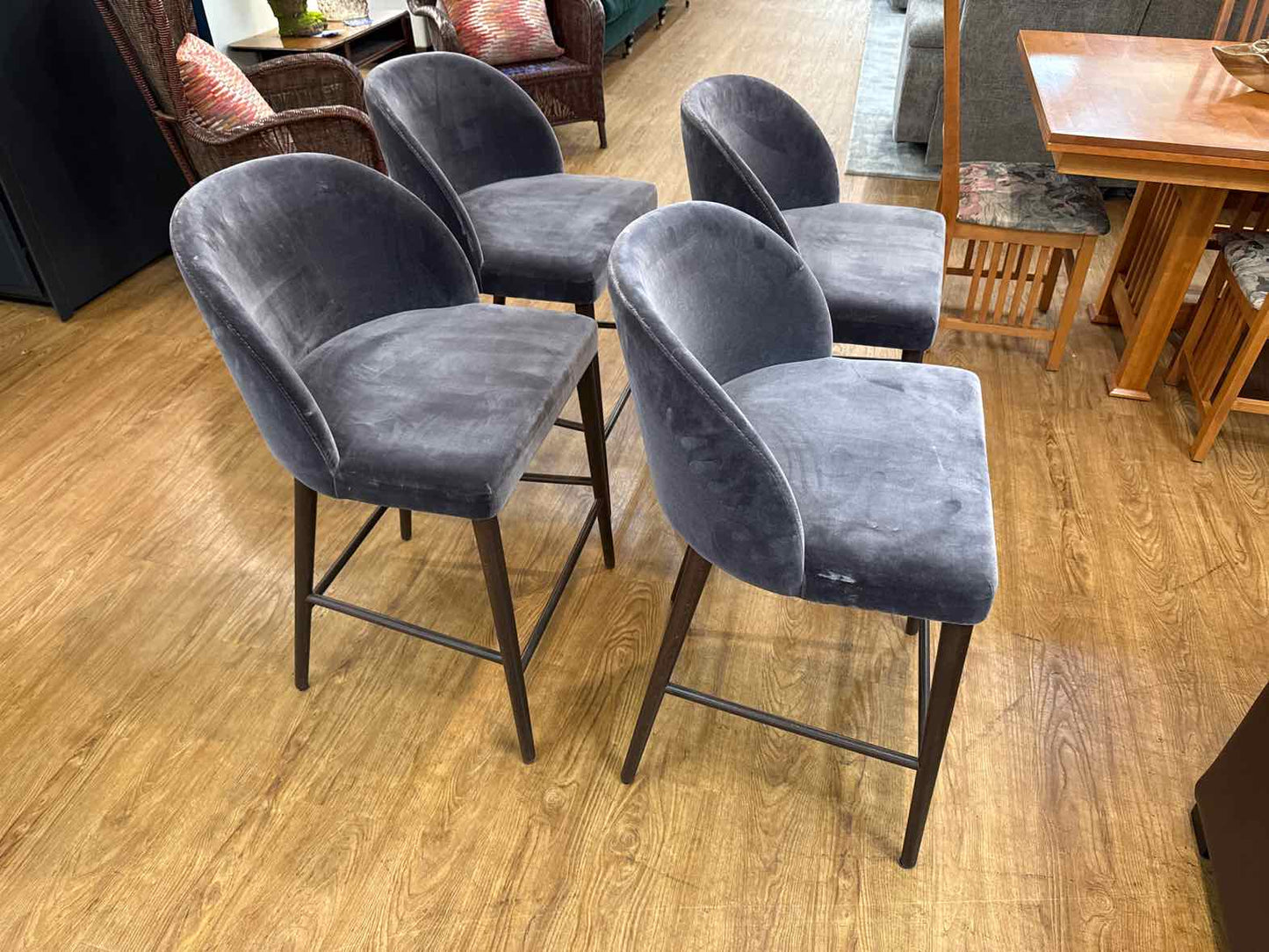 Crate & Barrel 'Camille' Anthracite Velvet Counter Stools