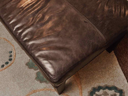 Grey Blue Leather Nailhead Trim Black Finish Legs Ottoman