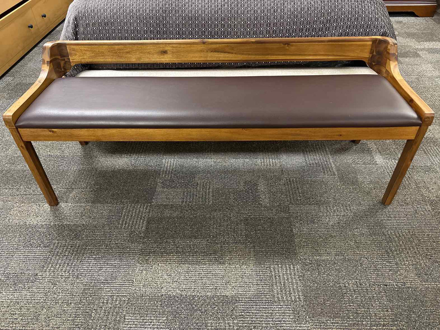 Walnut Bench With Chocolate Leather Seat
