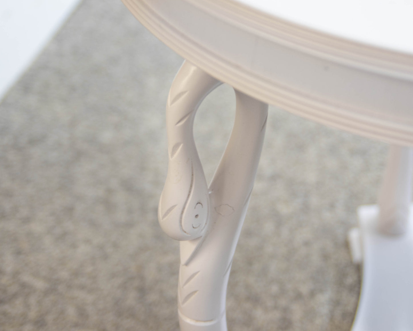 Italian Made White Finish Side Table with Swan Head Accent