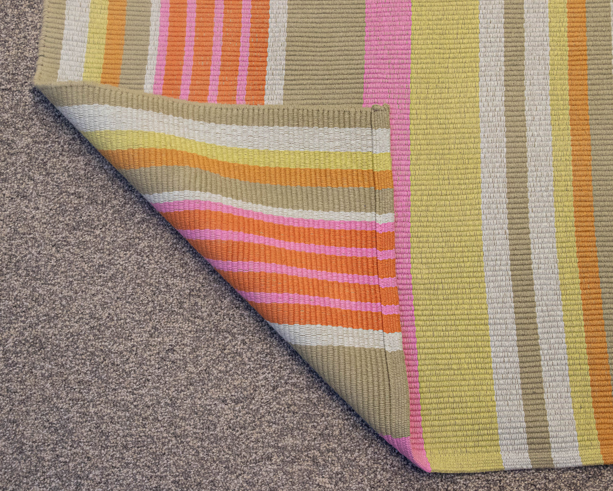 Dash & Albert Aruba Stripe Cotton Area Rug in Orange, Pink and Lime Green