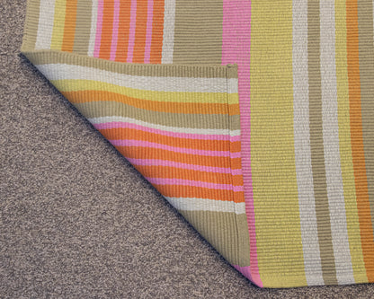 Dash & Albert Aruba Stripe Cotton Area Rug in Orange, Pink and Lime Green