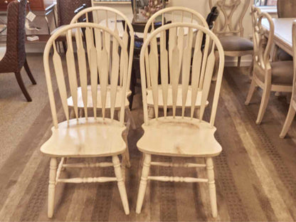 Set of Four Distressed Slat Back Chairs in Cream
