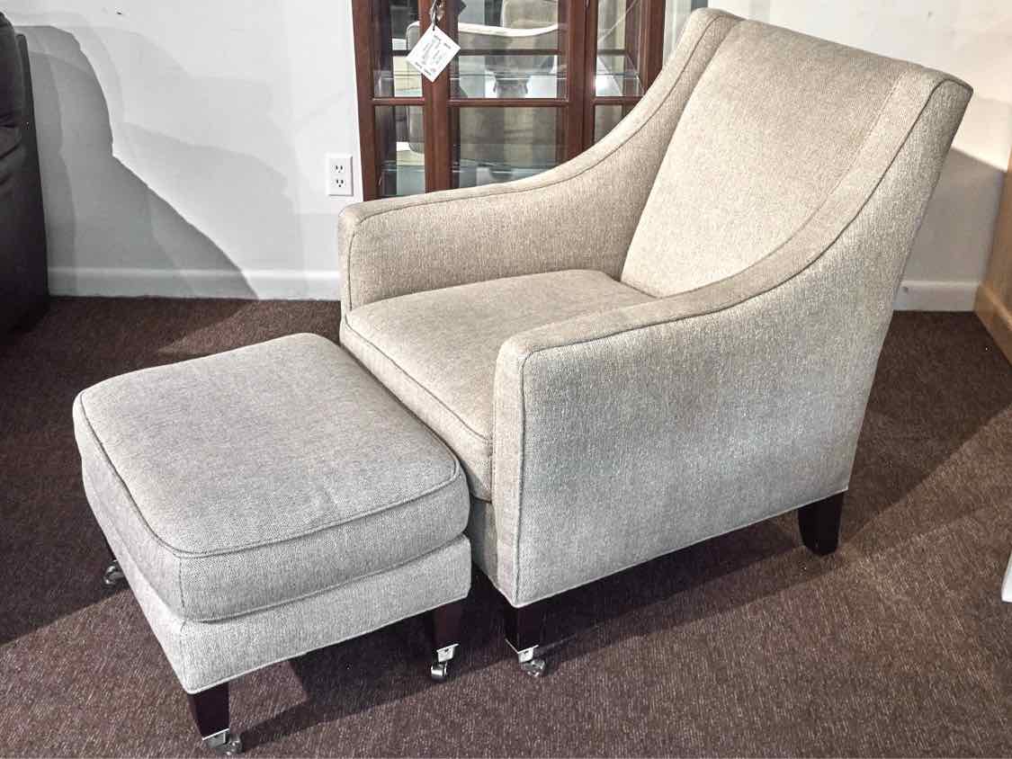 Lee Industries  Beige Upholstered Chair & Ottman On Casters