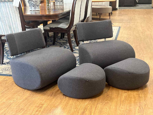 Pair of Soft Line 'Apollo' Chairs w/ Ottomans