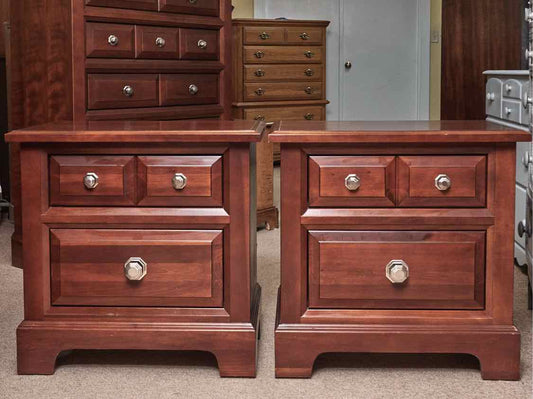 Pair Of Vaughan Bassett Cherry Finish 2 Drawer Nightstands