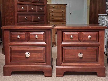 Pair Of Vaughan Bassett Cherry Finish 2 Drawer Nightstands