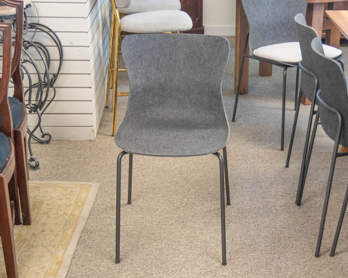 Set of 6 Ligne Roset Ettoriano Charcoal Felt Dining Chairs