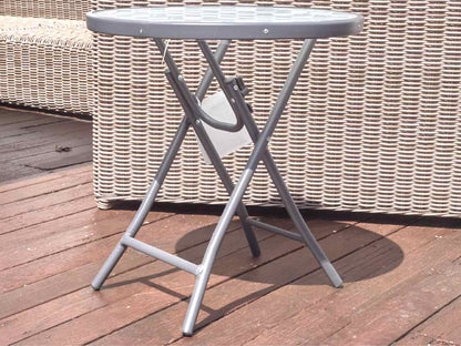 Outdoor Grey Round Accent Table with Frosted Glass Top