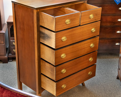 Six Drawer Mahogany Chest W/ Beaded Column Design &  Brass Hardware