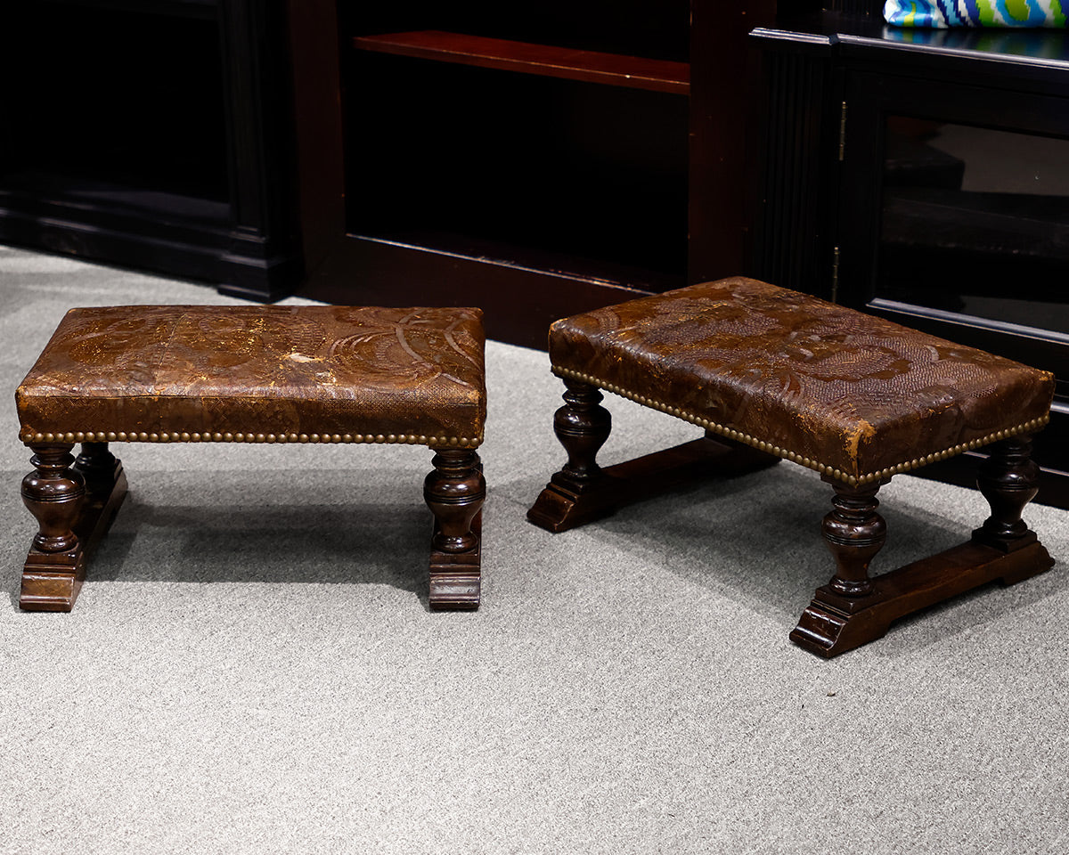 Pair of Leather Embossed Stools