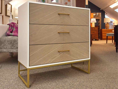 White 3-Drawer Chest on Gold Frame with Driftwood Drawerfronts