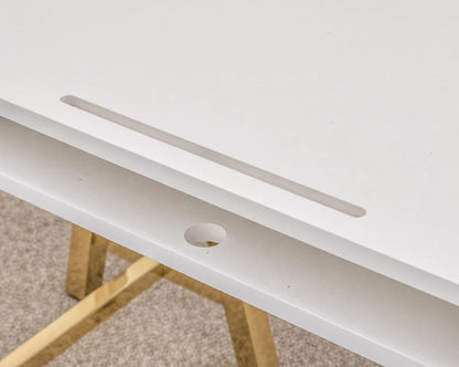 Pottery Barn Desk in White with Signiture Gold Trestle Legs