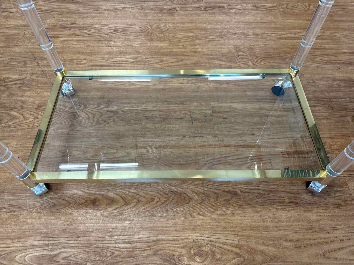 Acrylic and Brass Two-Tier Bar Cart