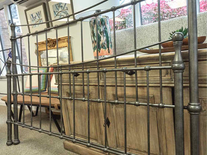 King Pewter Grey Finish Metal Bed