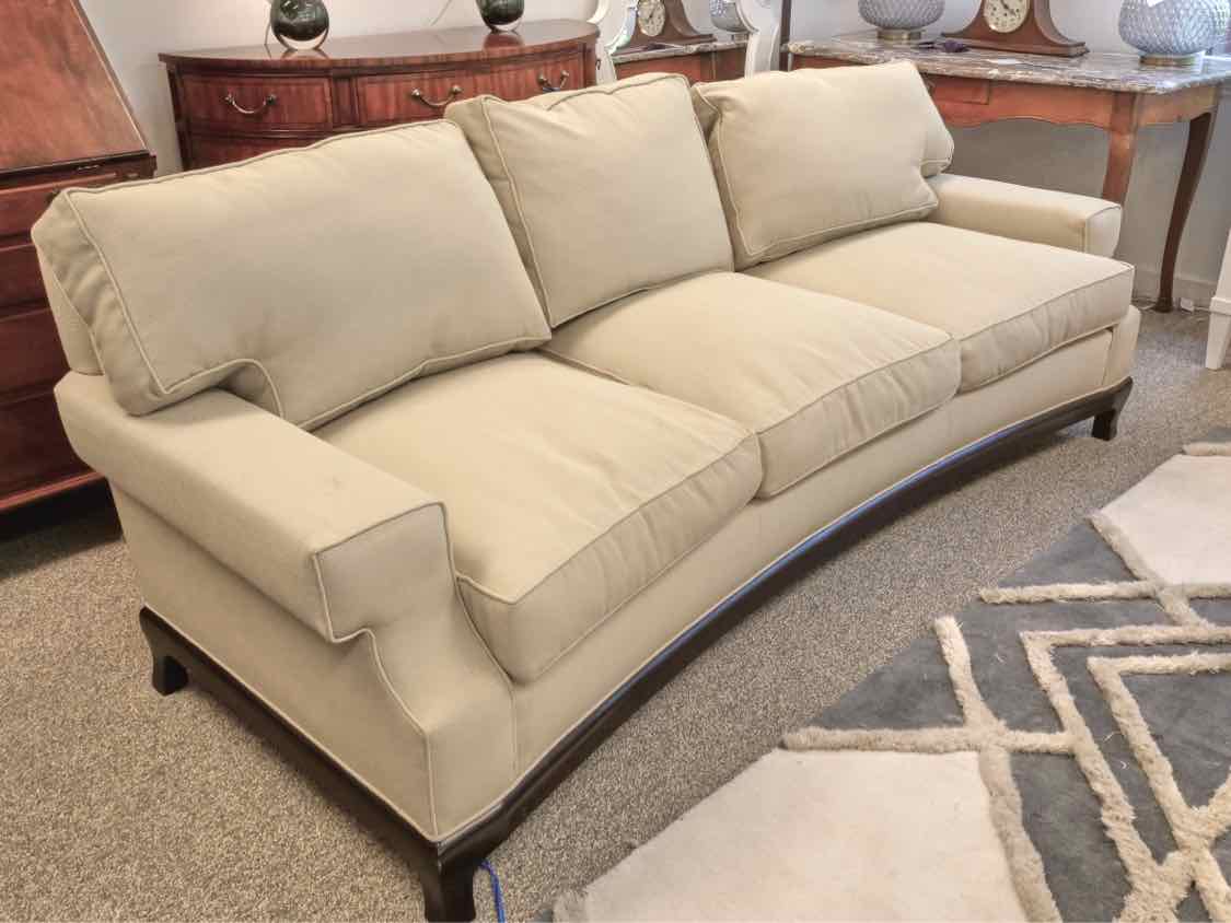 A. Rudin Soft Celadon Conversation Sofa w/ Loose Back Pillows & Ebony Legs