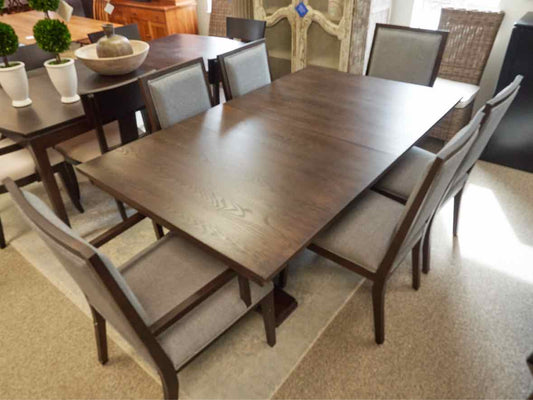 Gat Creek Spartan Double Pedestal Ash Dining Table & Set of 6 Logan Chairs