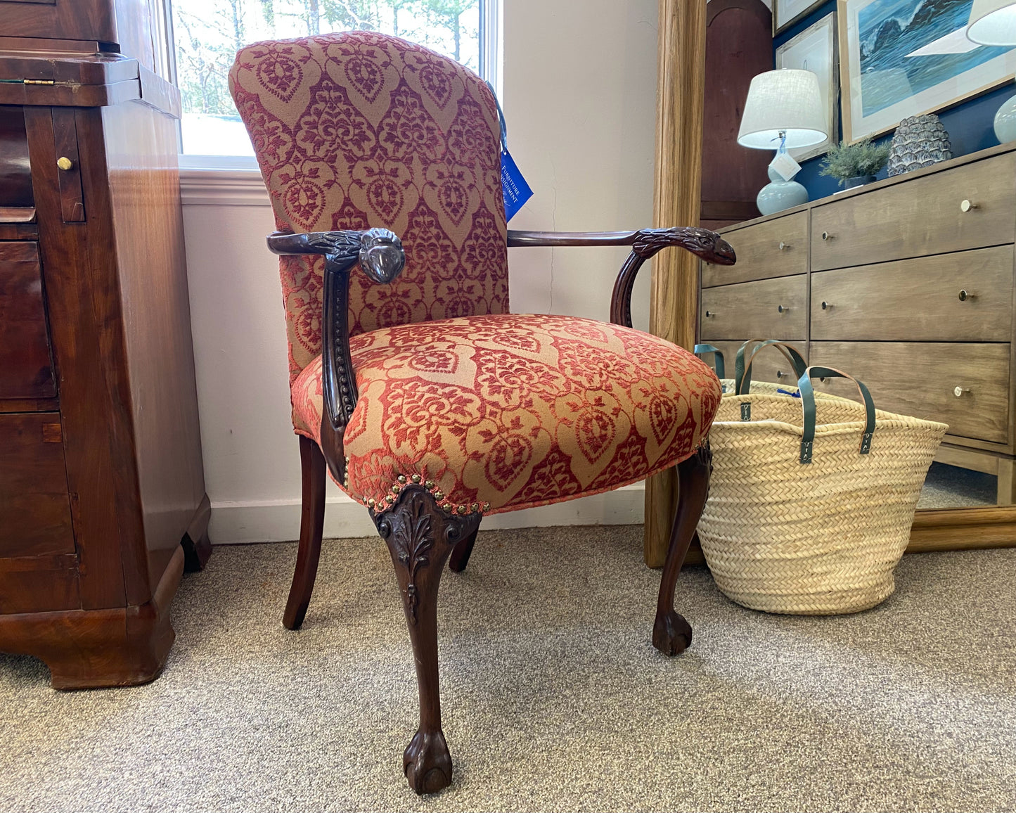 Mahogany Frame Arm Chair W/ Eagle Carvings