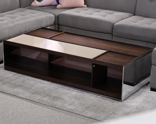 B&B Italia Surface Cocktail Table in Smoked Oak, Lacquer & Chromed Steel