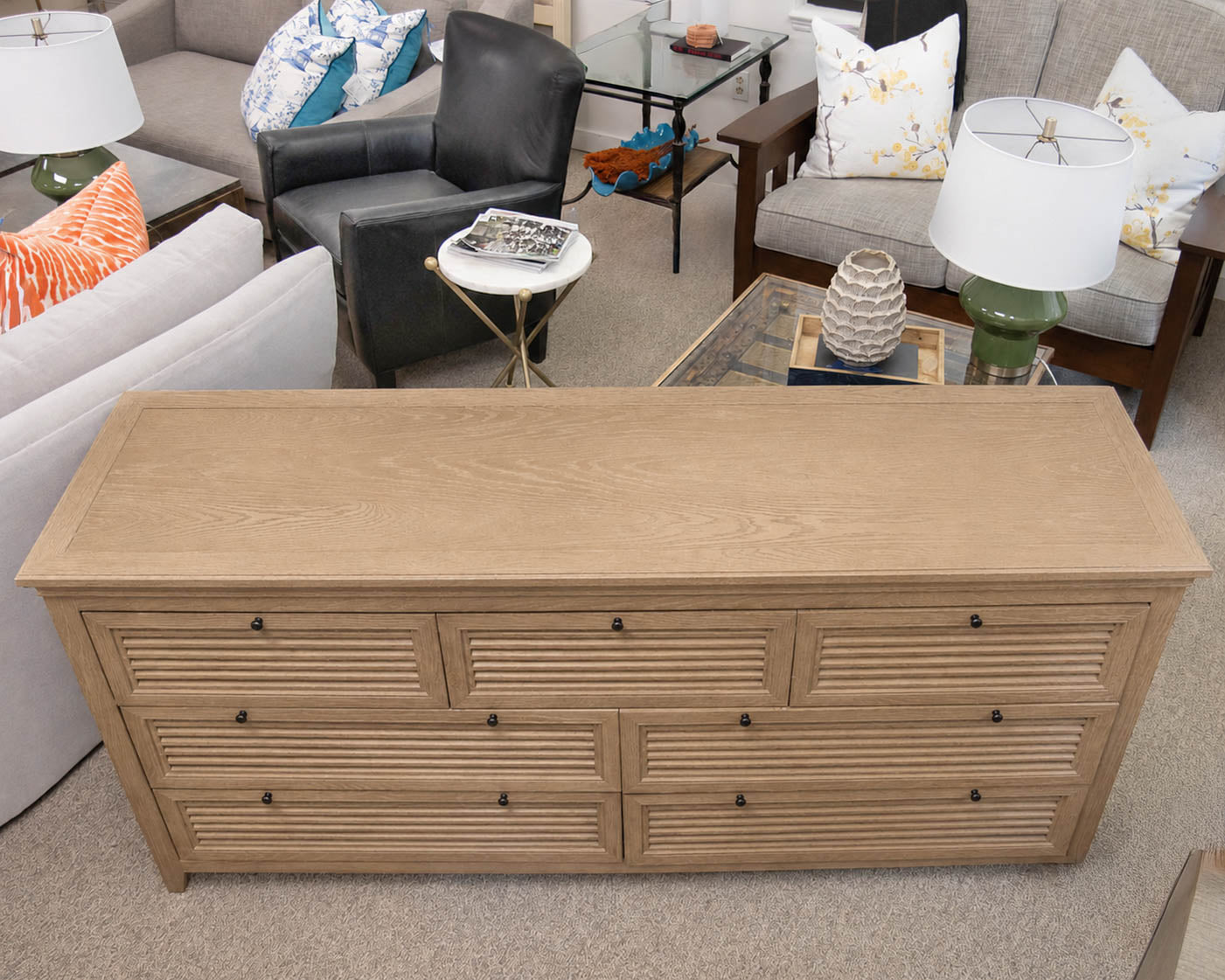 RH Shutter Collection 7-Drawer Dresser in Light Brown Drifted Oak