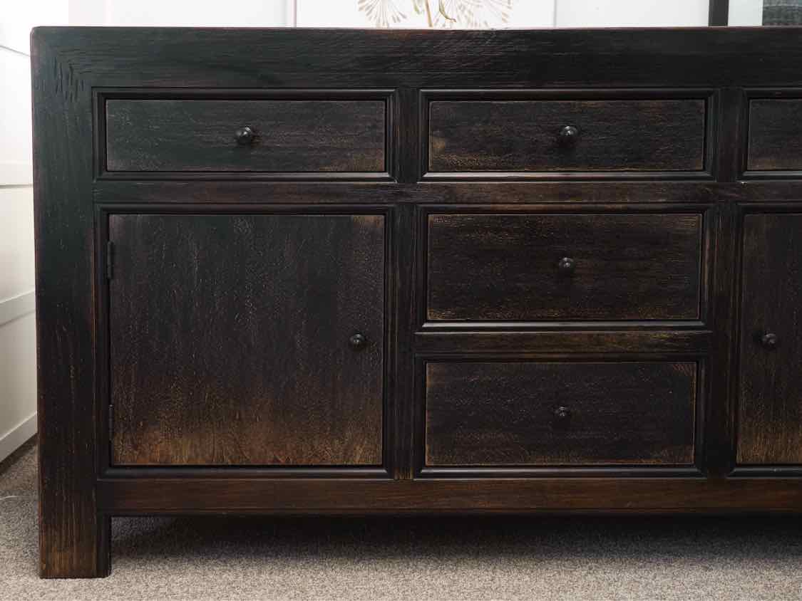 Media Furniture/Sideboard in Black Rubbed Finish with 5 Drawers & 2 Doors