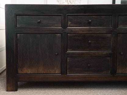 Media Furniture/Sideboard in Black Rubbed Finish with 5 Drawers & 2 Doors