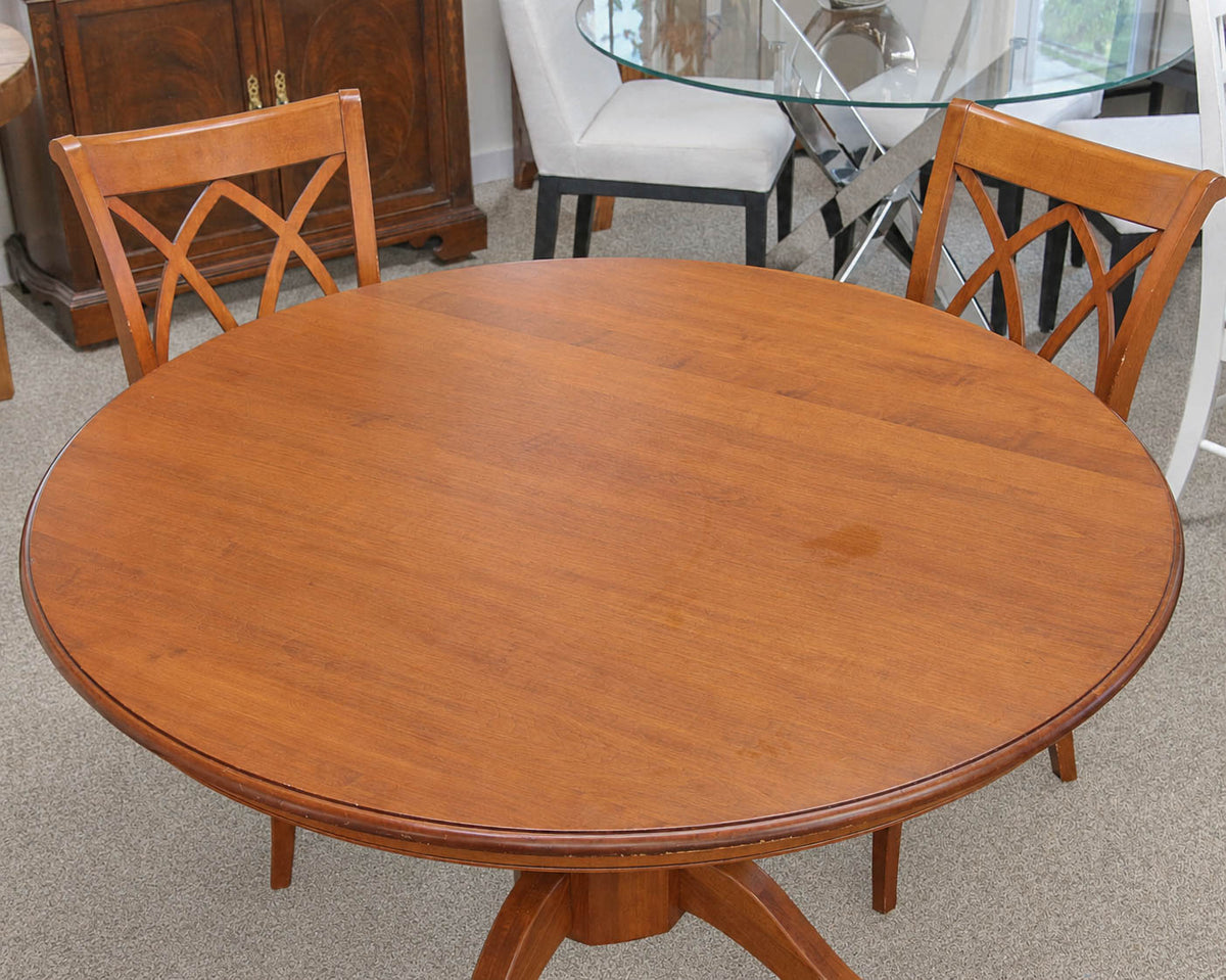Saloom Pedestal Dining Table and (4) Chair Set in Solid Wood Cherry
