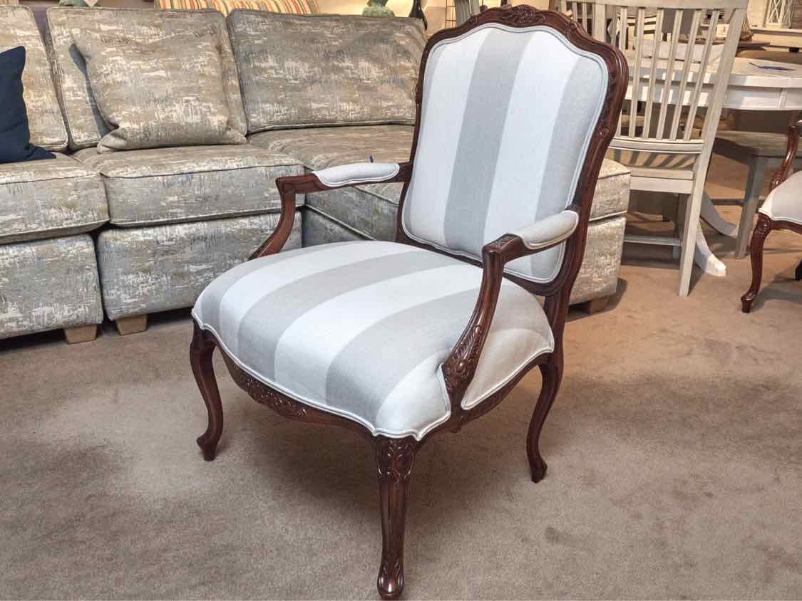Ballard Design French Inspired White & Gray Striped Arm Chair
