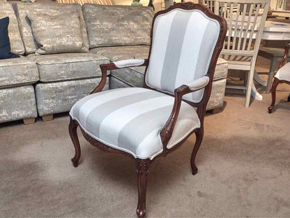 Ballard Design French Inspired White & Gray Striped Arm Chair