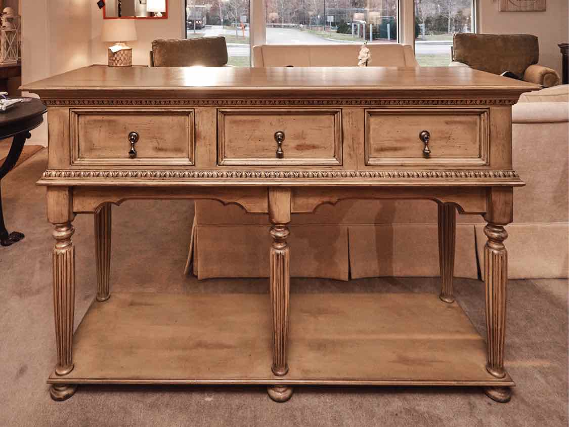 David Lee  Sage Green Finish 3 Drawer & Lower Shelf Console