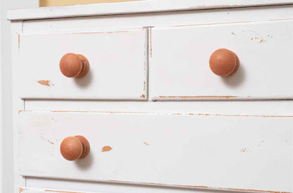 Distressed White Finish 8 Drawer Chest with Wooden Knobs