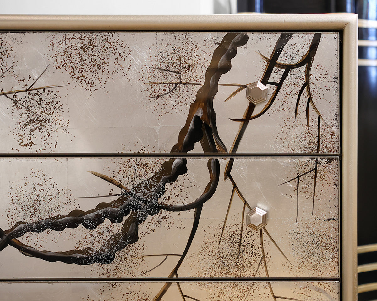 Antiqued Mirrored Pair of Nightstands