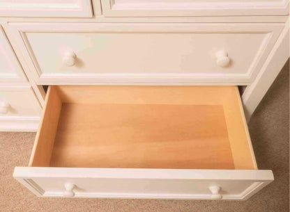 White Finish 7 Drawer Dresser with Beadboard Top & Mirror