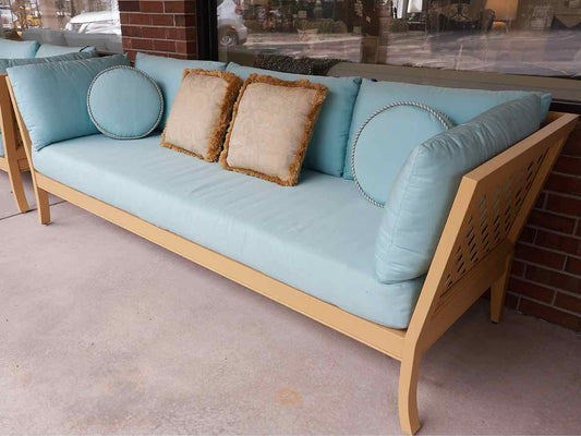 McKinnon & Harris duVal Alexander Outdoor Sofa in Deco Yellow & Robins Egg Blue