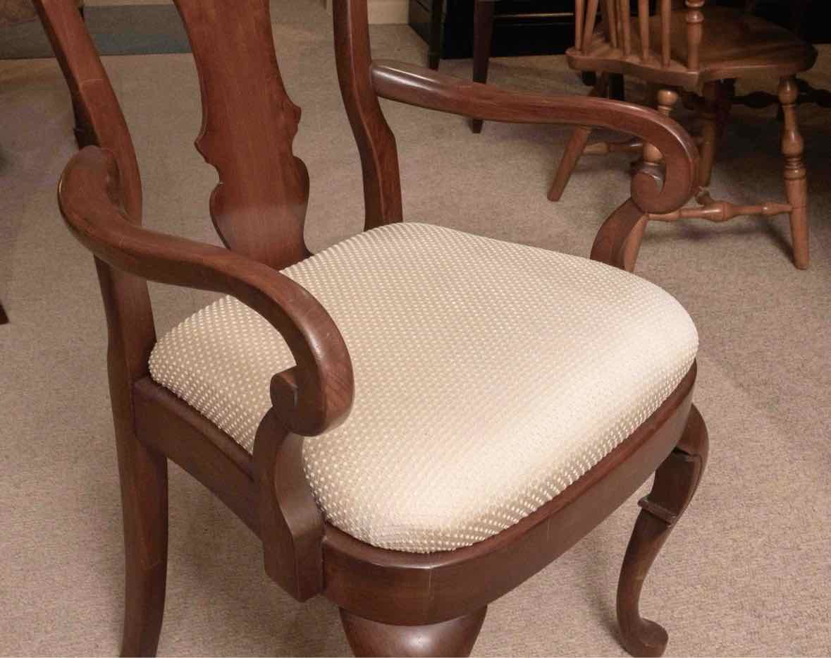 Set Of 6 Cherry Chippendale Style Custom Upholstered Seats Dining Chairs