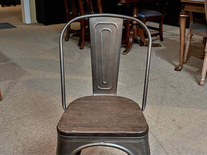 Industrial Tolix Style Metal Glass  Top Table & 4 Metal & Cypress Chair Set