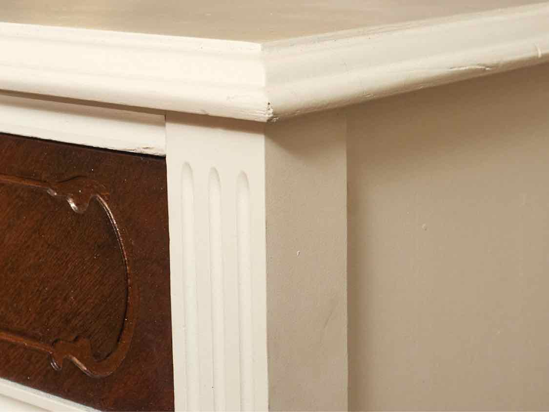 Walnut & Arctic White Finish 4 Drawer Chest with Carved Accents
