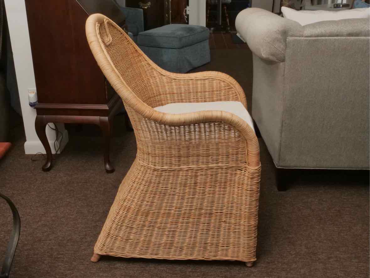 Set of 4 Serena & Lily Natural Wicker Arm Dining Chairs